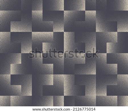 Classic Constructor Block Seamless Pattern Vector Geometric Abstract Background. Grainy Grit Faded Corner Shapes Structure Repetitive Simple Wallpaper. Loopable Modern Art Strict Abstraction