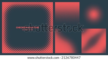 Assorted Various Red Checkered Halftone Textures Vector Different Geometric Patterns Set Isolated On Dark Blue Background. Contrast Graphic Modernism Pattern Variety Texture Design Elements Collection