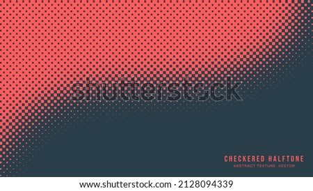 Checkered Halftone Pattern Vector Smooth Curved Border Red Blue Abstract Background. Chequered Rounded Square Dots Texture Pop Art Design. Half Tone Contrast Graphic Minimalist Art Wide Wallpaper