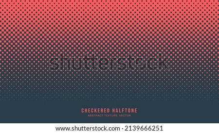 Checkered Halftone Pattern Vector Rounded Square Dots Border Red Blue Abstract Background. Chequered Faded Particles Subtle Texture. Half Tone Contrast Graphic Minimalist Geometric Wide Wallpaper