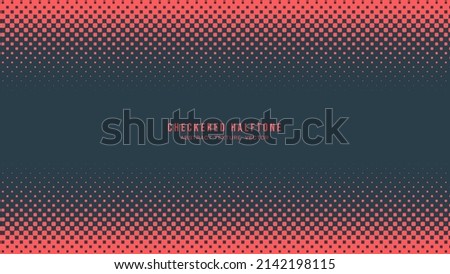 Halftone Checkered Pattern Vector Rounded Square Dots Horizontal Frame Red Blue Abstract Background. Chequered Faded Particles Subtle Pop Art Texture. Half Tone Contrast Graphic Minimalist Wallpaper