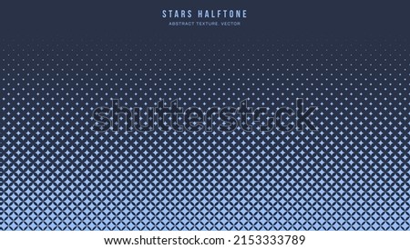 Stars Pattern Vector Halftone Texture Abstract Blue Background. Geometric Half Tone Graphic Checkered Particles Minimalist Art Monotone Wide Wallpaper