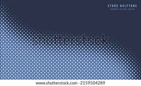Stars Modern Halftone Geometry Pattern Vector Smooth Camber Border Blue Abstract Background. Checkered Faded Particles Curve Line Subtle Texture. Half Tone Contrast Graphic Minimalist Wide Wallpaper