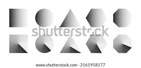 Black Noise Texture Dotted Various Figures Square Circle Triangle Hexagon Octagon Design Elements Vector Set. Different Variations Halftone Handdrawn Dotwork Shapes With Dust Grainy Texture Collection Foto d'archivio © 