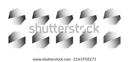 Shifted Polygons Abstract Heptagon And Octagon Dotwork Stipple Art Vector Set In Different Variations Isolated On White. Various Degree Black Noise Dotted Figures Design Elements Texture Collection