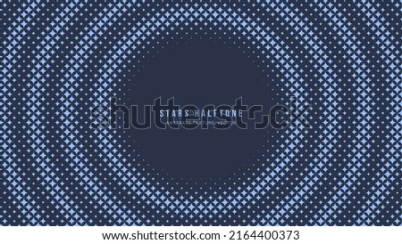 Stars Halftone Geometric Pattern Vector Circles Round Frame Navy Blue Abstract Background. Checkered Faded Particles Radial Border Subtle Ripple Texture. Half Tone Contrast Graphic Minimal Wallpaper