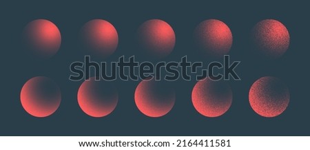 Various Degree Noise Pale Red Grainy Textured Sphere Forms Vector Trendy Abstract Graphic Background. Different Handdrawn Dotted Light Shadow 3D Ball Figures Isolate Design Elements Texture Collection