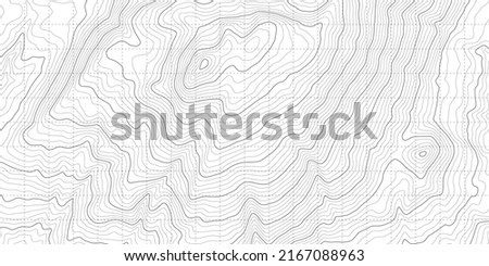 Black White Topography Contour Outline Map With Relief Elevation Vector Abstract Background. Topographic Geography Wallpaper. Vintage Cartographic Art Old Geographic Territory Treasure Hunt Adventure