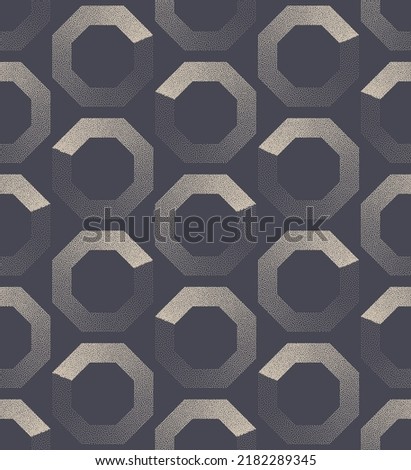 Retro 50s 60s 70s Octagon Shapes Seamless Pattern Vector Stylish Abstract Background. Octagons Structure Retro Fashion Textile Design Repetitive Wallpaper. Half Tone Art Endless Geometric Illustration