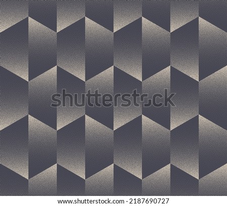 Split Hexagons Motley Catchy Stipple Seamless Pattern Vector Abstract Background. Decorative Honeycomb Structure Dot Work Grainy Texture Repetitive Grey Wallpaper. Halftone Art Geometric Illustration