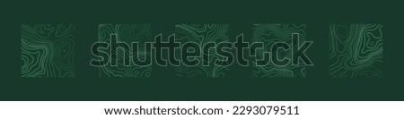 Various Contour Topographic Maps Vector Collection Panoramic Green Abstract Background. Different Linear Terrain Texture Set Contemporary Design Template. Ocean Depth Relief Line Art Illustration
