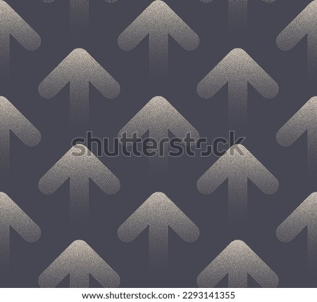 Rounded Up Arrow Symbol Vector Dotwork Endless Pattern Business Abstract Background. Growth Concept Moving Up Arrows Repetitive Structure Continuous Grey Wallpaper. Half Tone Art Loopable Illustration