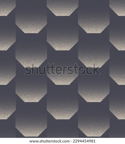 Brutalism Style Geometric Seamless Pattern Vector Dot Work Abstract Background. Octagons Structure Old Fashioned Textile Print Repetitive Stylish Abstraction. Half Tone Gradient Gritty Grainy Texture
