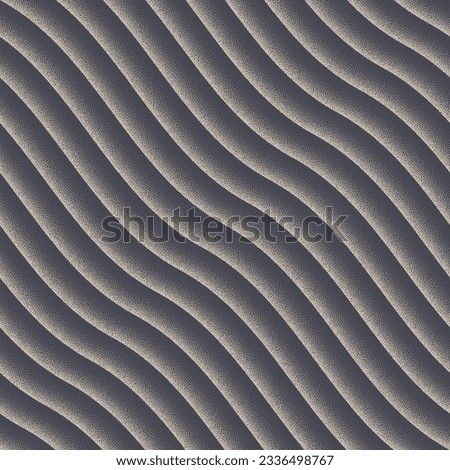 Smooth Wavy Lines Striped Seamless Pattern Vector Dot Work Abstract Background. Oblique Structure Abstraction Textile Design Fabric Print Repetitive Wallpaper. Half Tone Loopable Art Illustration
