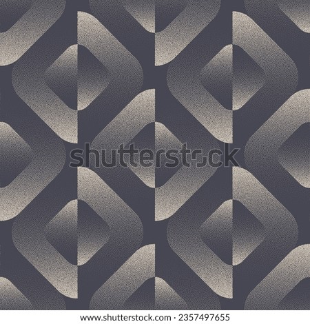 Funky Retro Style Seamless Pattern Vector Dotwork Stylish Abstract Background. Split Rounded Rhombus Grid Graphic Design Hippie Textile Print Repetitive Wallpaper. Half Tone Loopable Art Illustration