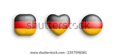 Germany Official National Flag 3D Vector Glossy Icons In Rounded Square, Heart And Circle Shapes Isolated On Background. German Sign And Symbols Graphical Design Elements Volumetric Buttons Collection