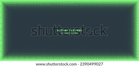 Dither Pattern Bitmap Texture Vector Frame Halftone Gradient Abstraction. 8 Bit Pixel Art Retro Styled Video Arcade Game Green Screensaver. Glitch Screen With Flicker Pixels Effect Panoramic Backdrop