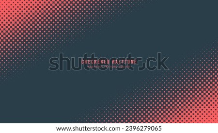 Checkered Halftone Pattern Vector Angled Border Red Dark Blue Abstract Background. Chequered Rounded Square Dots Subtle Texture Pop Art Graphic Design. Half Tone Contrast Minimalism Art Wide Wallpaper