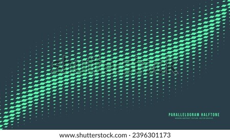 Parallelogram Halftone Vector Dynamic Smooth Curved Border Eye Catching Abstract Background. Modern Half Tone Striking Pattern Conceptual Turquoise Texture. Bent Form Abstraction Teal Green Wallpaper