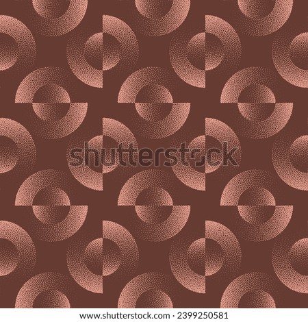 Split Circles Bauhaus Style Seamless Pattern Vector Abstract Background. Retro Graphic Art with Faded Brown Tones for Wallpaper and Textile Print. Half Tone Add a Funky Vintage Vibe to Decorative Work