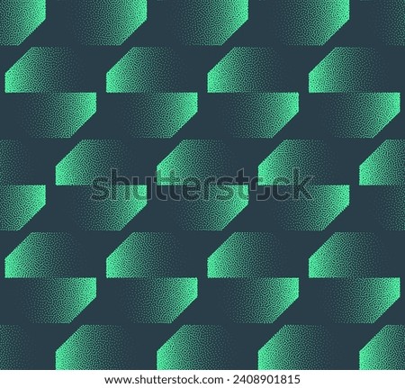 Split Octagons Vector Seamless Pattern Trendy Turquoise Abstract Background. Tileable Half Tone Art Illustration for Textile. Endless Graphic Mint Green Geometric Abstraction Wallpaper Dotwork Texture