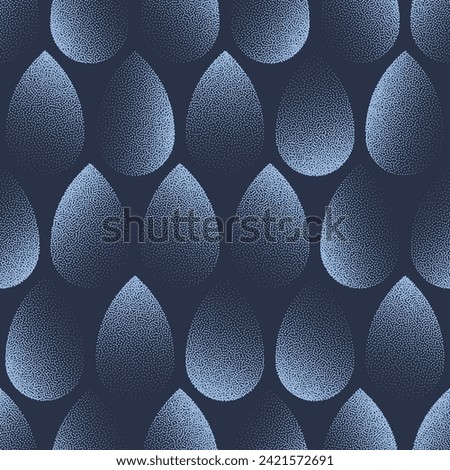 Stylized Rain Drops Seamless Pattern Trend Vector Blue Abstract Background. Cool Half Tone Art Illustration for Textile Print. Endless Graphic Repetitive Idyllic Abstraction Wallpaper Dot Work Texture