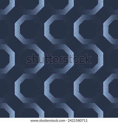 Octagons Modern Geometric Seamless Pattern Trend Vector Blue Abstract Background. Half Tone Art Illustration for Textile Print. Endless Graphical Repetitive Abstraction Wallpaper Dot Work Texture