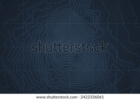 Navy Blue Military Topographic Contour Map Vector Graphic Abstract Background. Topography Wavy Lines Pattern Modern Wallpaper. Terrain Relief Physical Cartography Geographical Map Art Illustration