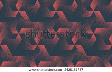 Ultra Modern Geometric Seamless Pattern Trend Vector Red Futuristic Technology Abstract Background. Endless Graphical Repetitive Abstraction Wide Wallpaper Dot Work Texture. Half Tone Art Illustration