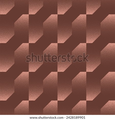 Split Octagons Geometric Retro Seamless Pattern Trend Vector Brown Abstract Background. 50s 60s 70s Retro Styled Half Tone Art Illustration for Textile. Graphic Abstraction Wallpaper Dot Work Texture