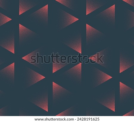 Red Faded Triangles Geometric Seamless Pattern Trend Vector Abstract Background. Triangular Grid Motif Half Tone Art Illustration for Textile. Repetitive Graphic Abstraction Wallpaper Dot Work Texture