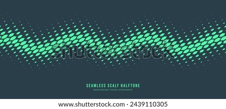 Modern Scaly Halftone Seamless Pattern Wavy Line Border Turquoise Abstract Background. Ultramodern Minimalistic Art Half Tone Graphic Mint Green Wide Wallpaper. Futuristic Technology Illustration
