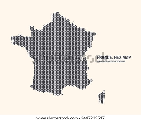 France Map Vector Hexagonal Halftone Pattern Isolate On Light Background. Hex Texture in the Form of a Map of France. Modern Technological Contour Map of France for Design or Business Projects