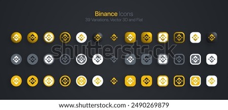 Binance Coin BTB Crypto Currency Modern 3D And Flat Icons Set Vector Isolated On Dark Back. Blockchain Technology Cryptocurrency Coins Logo In Different Styles For Financial Exchange Digital Business