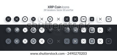 XRP Coin Crypto Currency Modern 3D And Flat Icons Set Vector Isolated On Background. Blockchain Technology Cryptocurrency Coins Logo In Different Styles For Financial Exchange Digital Business