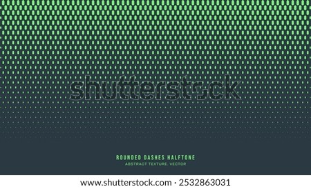 Rounded Dashes Half Tone Pattern Vector Border Turquoise Gradient Abstract Background. Mod Minimalistic Half Tone Grid Graphical Eye-Catching Wallpaper. Retro Futuristic Sci-Fi Techno Art Illustration