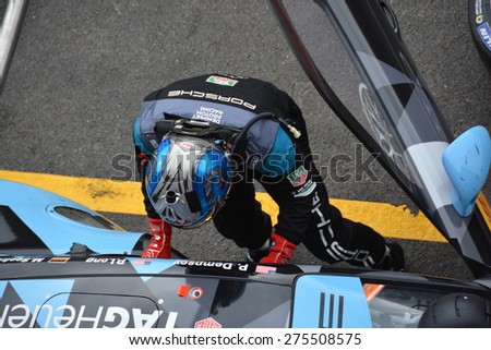 SPA-FRANCORCHAMPS, BELGIUM - MAY 2: American race car driver and famous actor Patrick Dempsey during a driver change. FIA World Endurance Championship on May 2, 2015 in Spa-Francorchamps, Belgium.