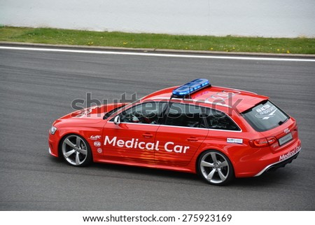 SPA-FRANCORCHAMPS, BELGIUM - MAY 2: The medical car on track during round 2 of the FIA World Endurance Championship on May 2, 2015 in Spa-Francorchamps, Belgium.