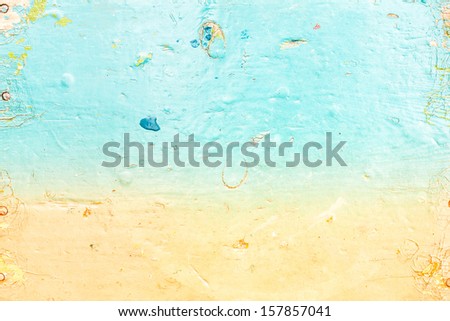 Abstract sea water textured background in old grunge style. Blue and cyan color oil paints background.