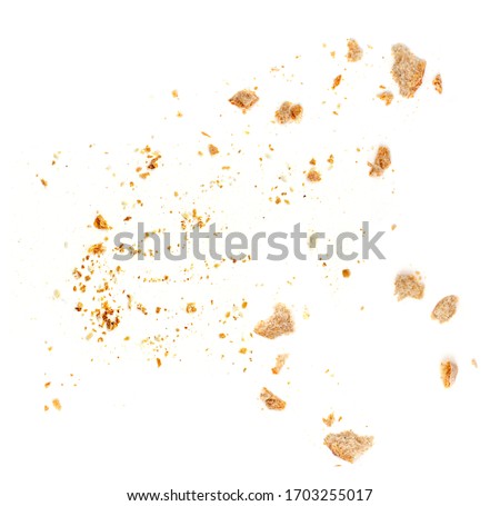 Bread crumbs isolated on white background. Top view
