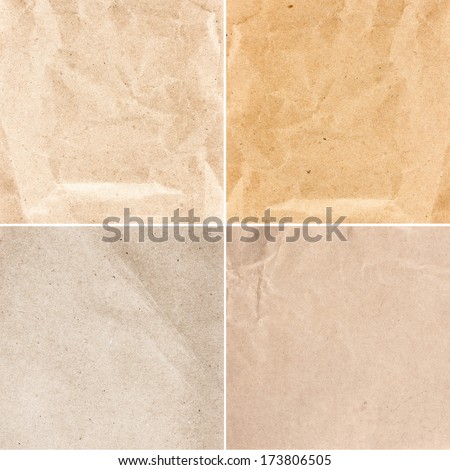 Collection of  Crumpled recycled paper  texture or backgrounds in natural bright pastel colors. Set  of   Vintage craft paper texture.