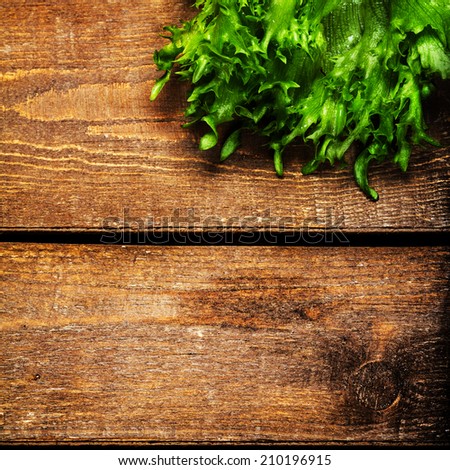 Fresh Salad over wooden background. Diet Food and healthy lifestyle concept. Lettuce Salad background with copyspace.