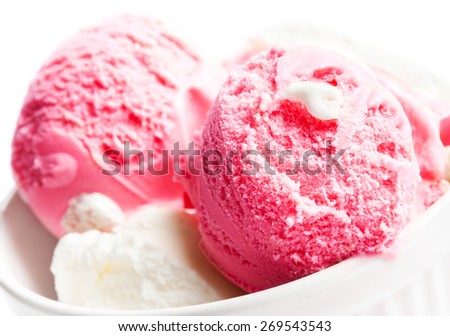 Strawberry Ice Cream Macro. Beautiful Ice-Cream Balls close up isolated