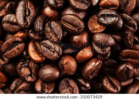 Roasted coffee beans, can be used as a background.  Coffee beans texture macro