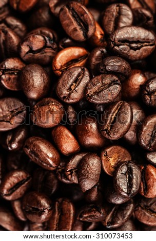 Roasted coffee beans, can be used as a background.  Coffee beans texture macro