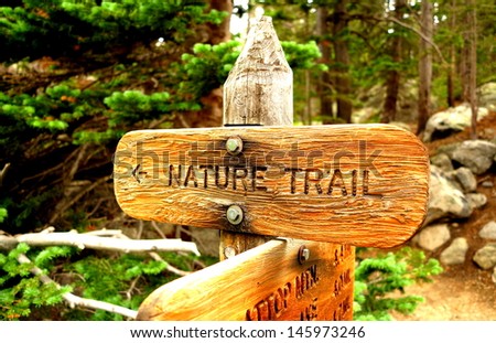 Nature Trail wood sign in a forest