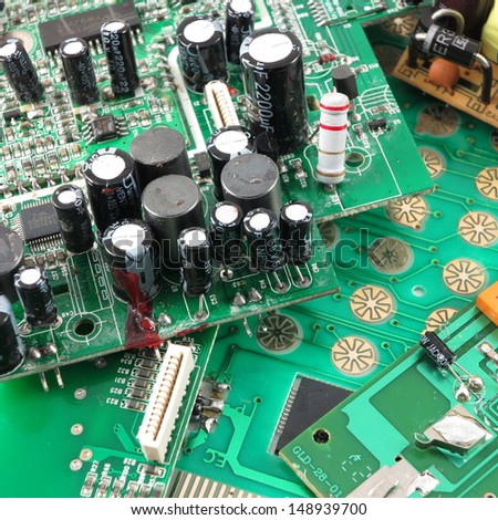 Close up of a group of electrical circuit boards