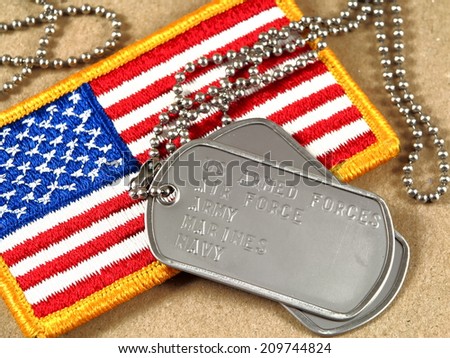 American flag with dog tags