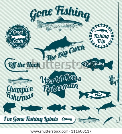 Vector Set: Vintage Fishing Labels and Stamps