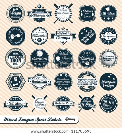 Vector Set: Vintage Mixed League Sport Labels and Badges